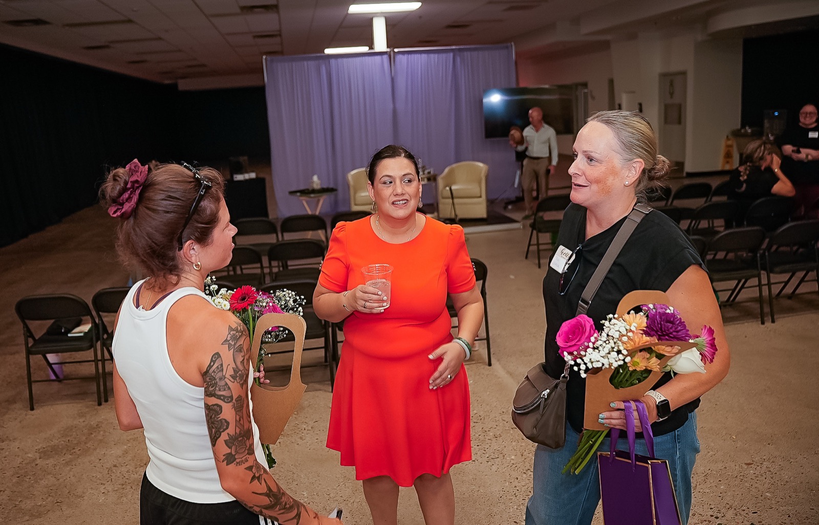 Laughter and flower bouquets